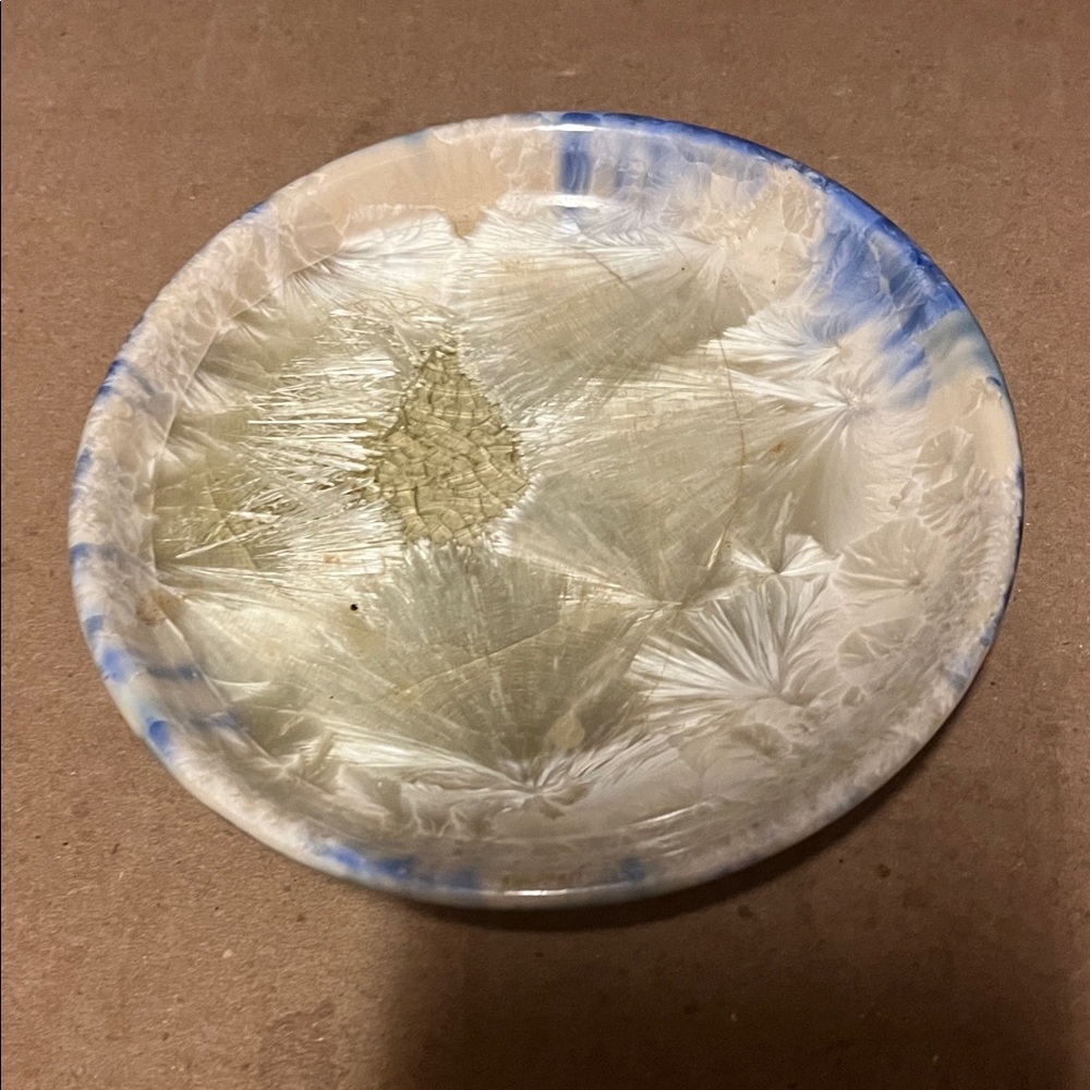 Artistic Ceramic Bowl with Blue and Cream Accents Circa 1960